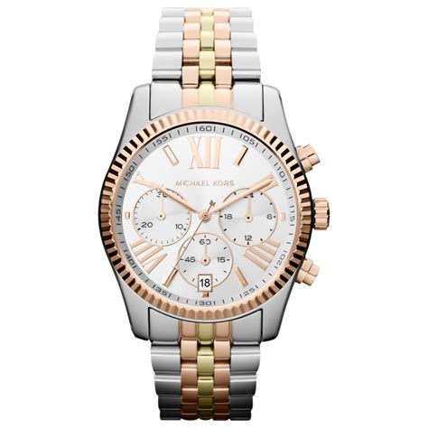 michael kors lexington tri-tone watch|michael kors chronograph gold.